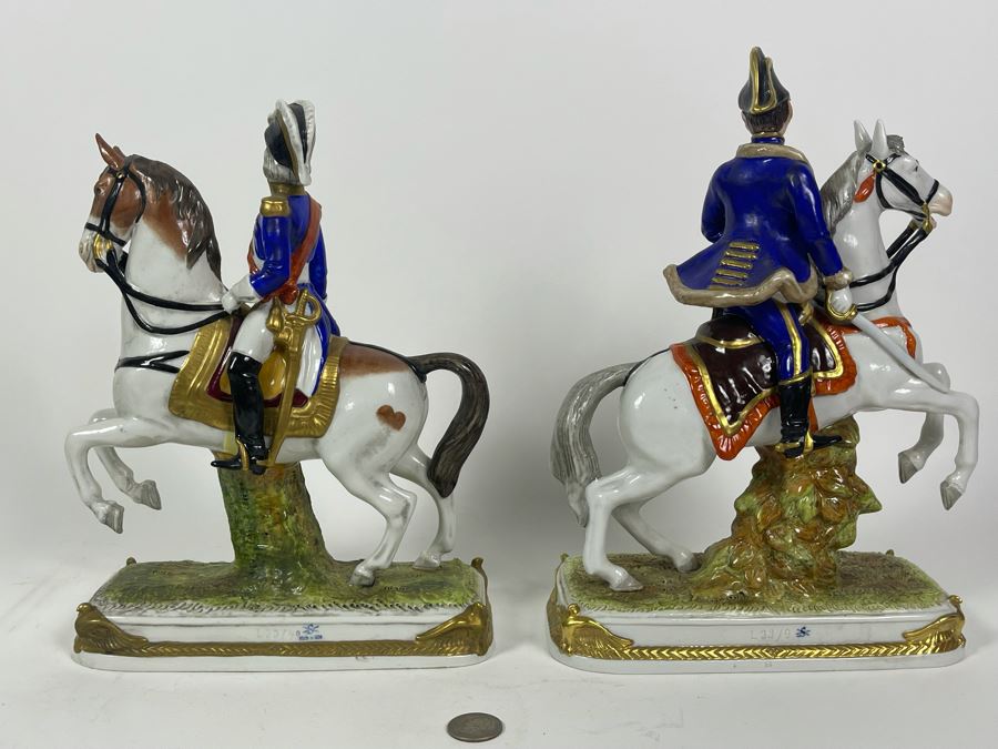 Pair Of Handpainted Porcelain Horses Figurines Titled Soult And Pajol Made In German Democratic Republic 9W X 4.5D X 12H [Photo 20]