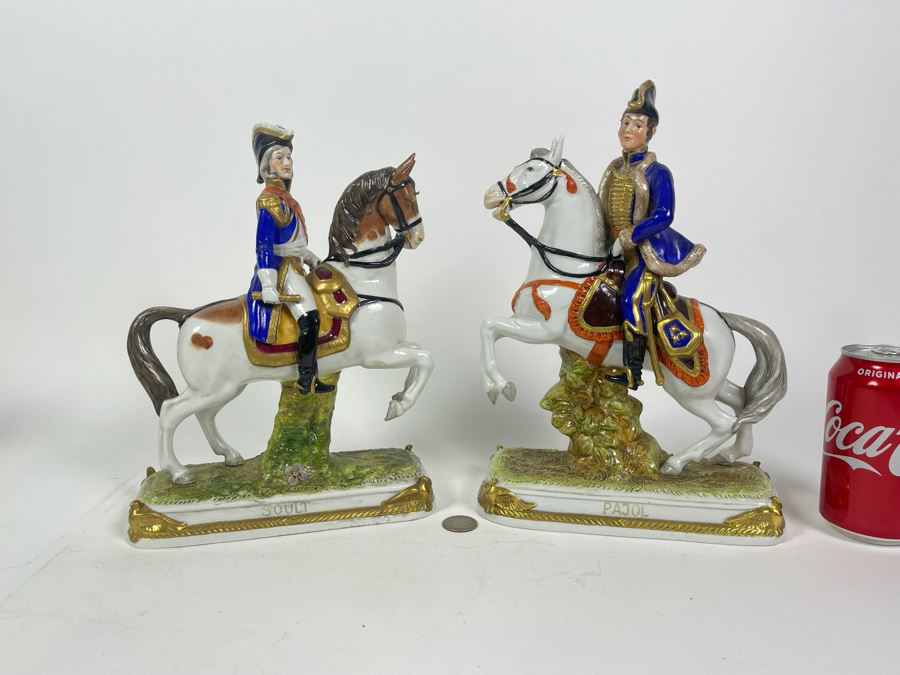 Pair Of Handpainted Porcelain Horses Figurines Titled Soult And Pajol Made In German Democratic Republic 9W X 4.5D X 12H [Photo 2]