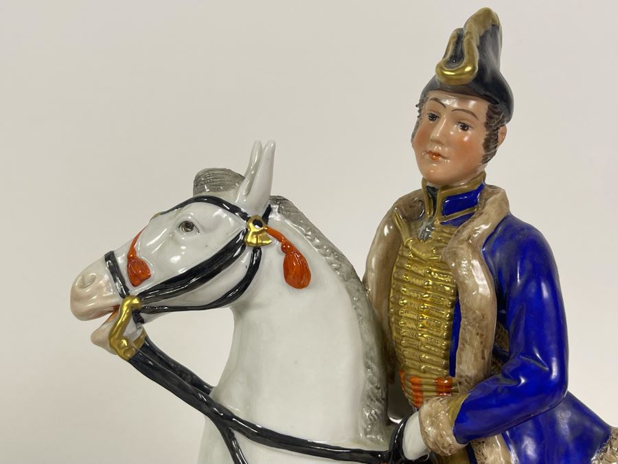 Pair Of Handpainted Porcelain Horses Figurines Titled Soult And Pajol Made In German Democratic Republic 9W X 4.5D X 12H [Photo 7]