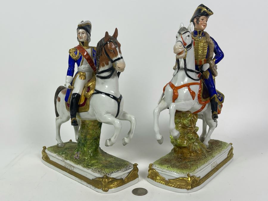 Pair Of Handpainted Porcelain Horses Figurines Titled Soult And Pajol Made In German Democratic Republic 9W X 4.5D X 12H [Photo 4]