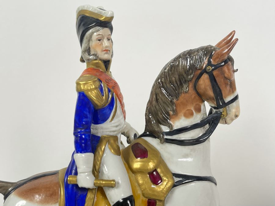 Pair Of Handpainted Porcelain Horses Figurines Titled Soult And Pajol Made In German Democratic Republic 9W X 4.5D X 12H [Photo 12]