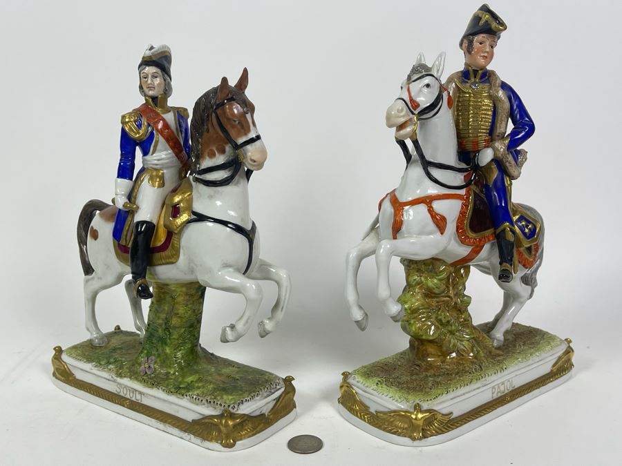 Pair Of Handpainted Porcelain Horses Figurines Titled Soult And Pajol Made In German Democratic Republic 9W X 4.5D X 12H [Photo 16]