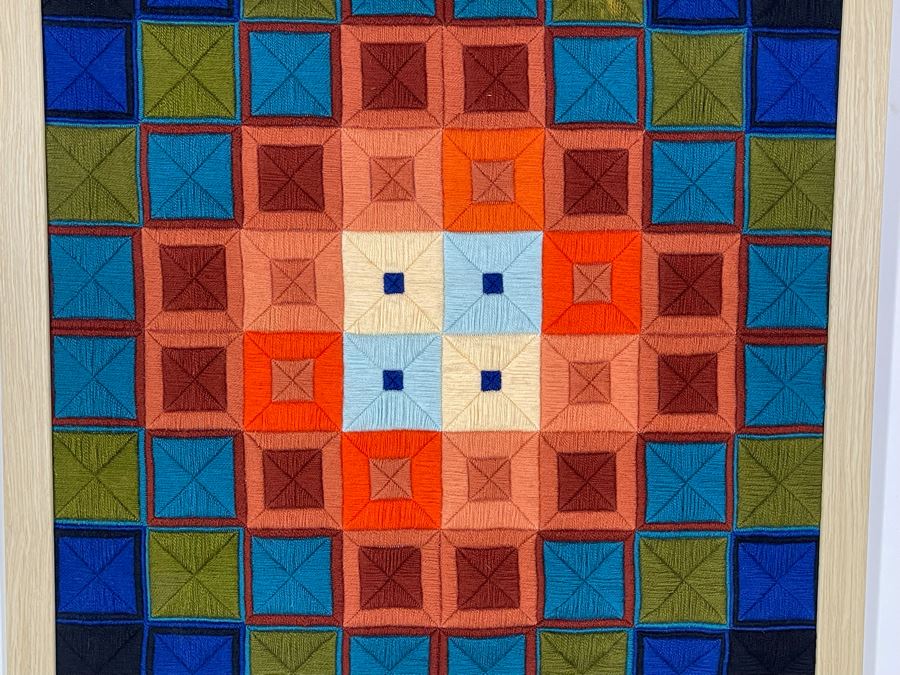Handmade Geometric Yarn Embroidery Artwork In Frame 33 X 33 [Photo 3]