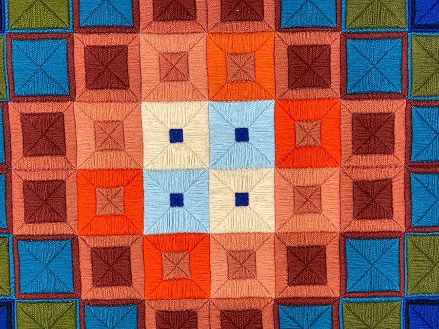 Handmade Geometric Yarn Embroidery Artwork In Frame 33 X 33 [Photo 4]