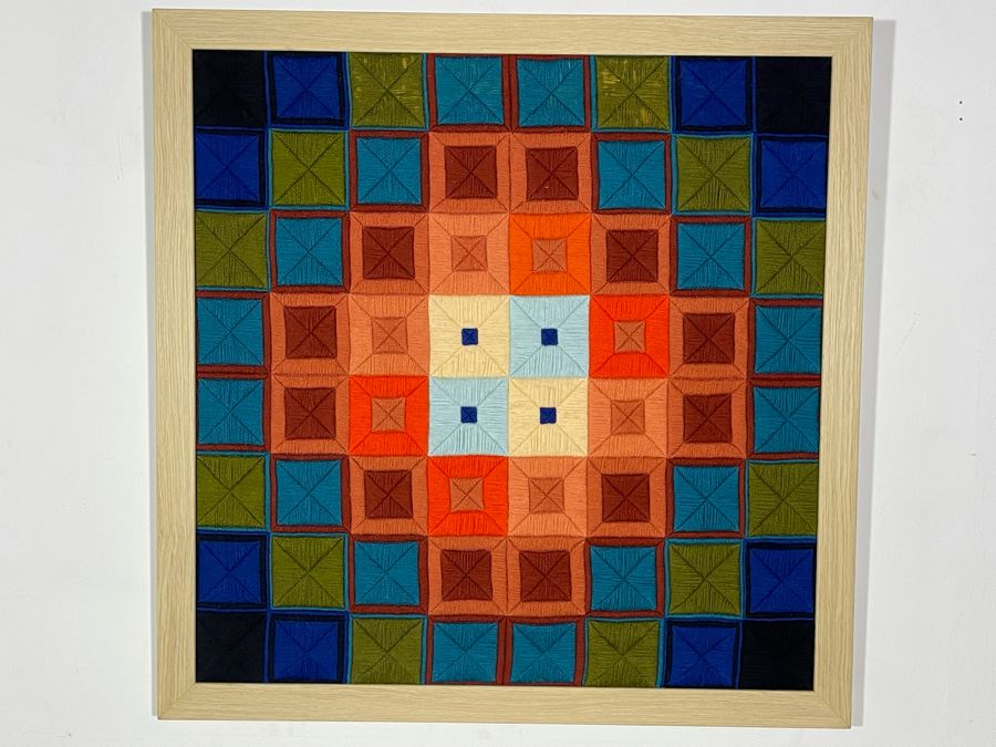 Handmade Geometric Yarn Embroidery Artwork In Frame 33 X 33 [Photo 2]