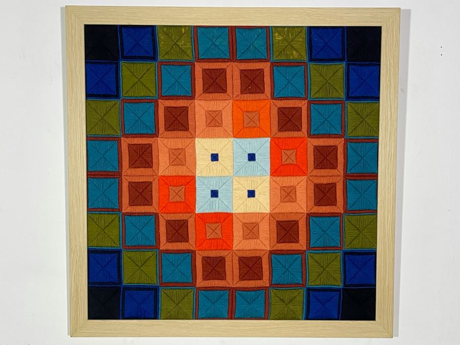 Handmade Geometric Yarn Embroidery Artwork In Frame 33 X 33 [Photo 1]