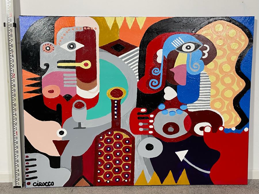 Nick Cirocco Large Original Cubist Oil Painting On Canvas Modern Abstract Cubism 4' X 3' [Photo 2]