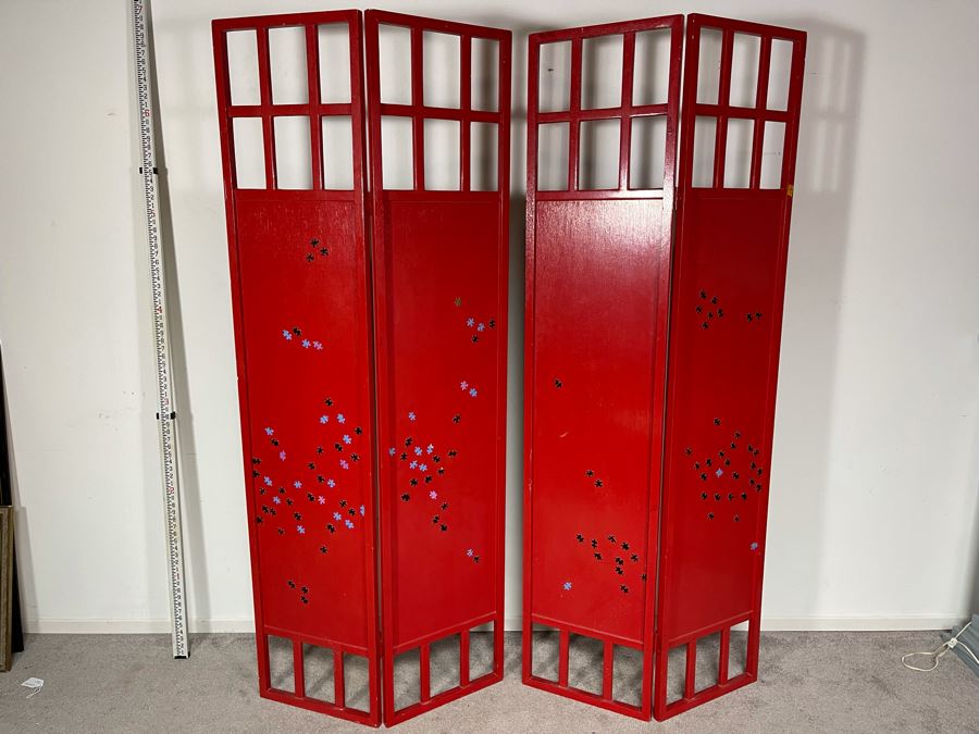 Original Hand Signed Pair Of David Lavington Sculptural Art Folding Screens Adorned With Geometric Yellow Shapes On One Side And Jigsaw Puzzle Pieces On The Other Each Signed On The Bottom 68'W X 79.5'H Retails $5,000 [Photo 2]