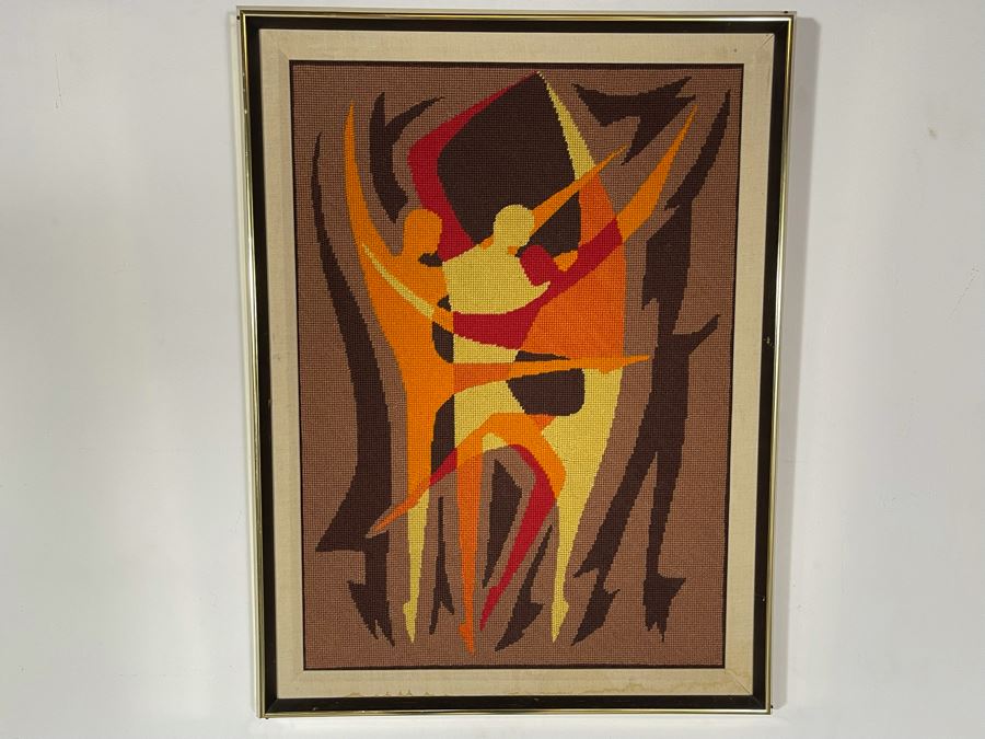 Handmade Mid-Century Embroidery Artwork In Frame 21 X 28 [Photo 3]
