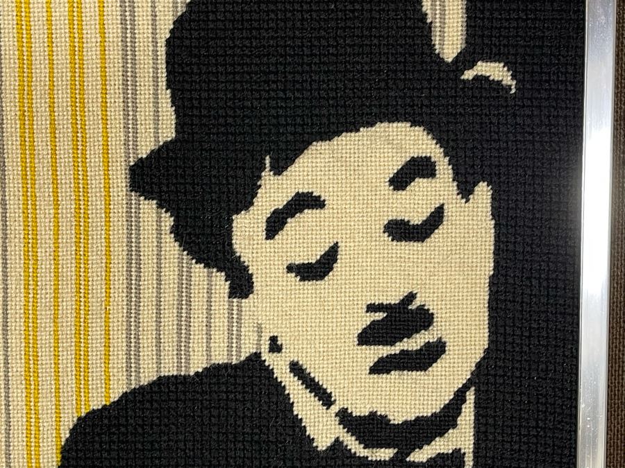Handmade Mid-Century Charlie Chaplin Embroidery Artwork In Frame 19 X 20 [Photo 4]