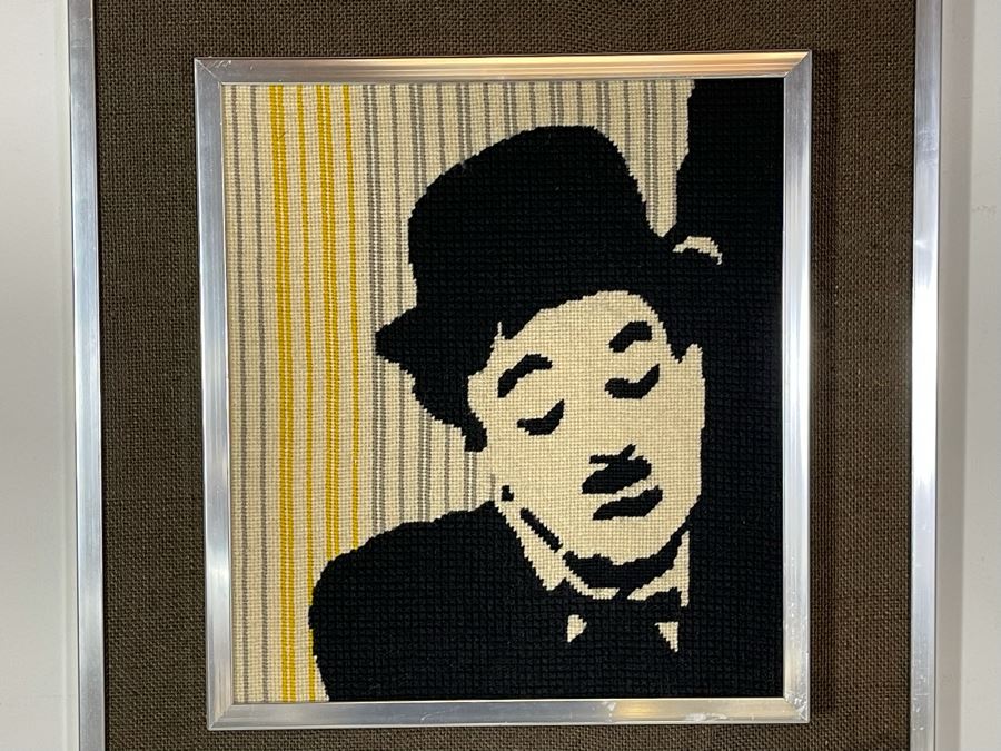 Handmade Mid-Century Charlie Chaplin Embroidery Artwork In Frame 19 X 20 [Photo 3]