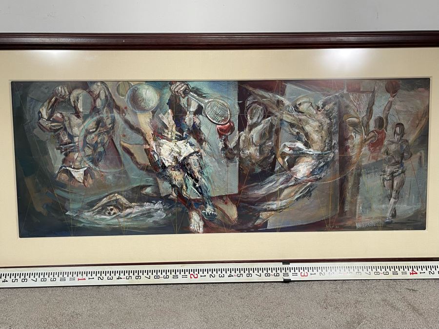Framed Original Oil Painting By Miguel Najera Loera Titled 'Homage To Olympics' 56' X 27' [Photo 2]