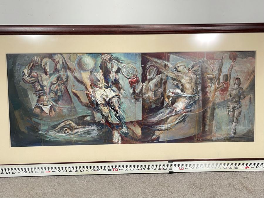 Framed Original Oil Painting By Miguel Najera Loera Titled 'Homage To Olympics' 56' X 27' [Photo 1]