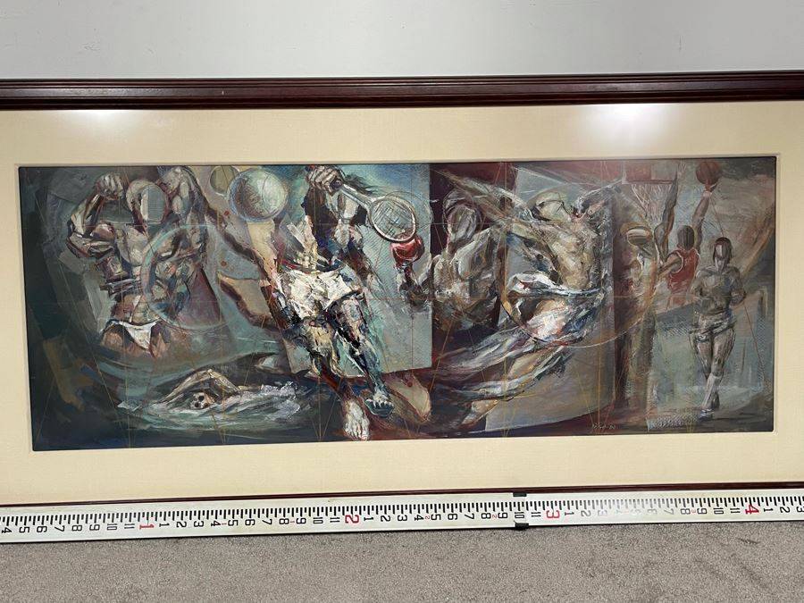 Framed Original Oil Painting By Miguel Najera Loera Titled 'Homage To Olympics' 56' X 27' [Photo 3]