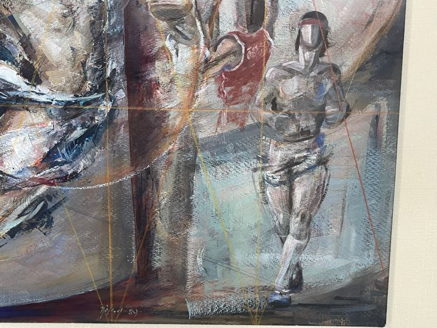 Framed Original Oil Painting By Miguel Najera Loera Titled 'Homage To Olympics' 56' X 27' [Photo 12]