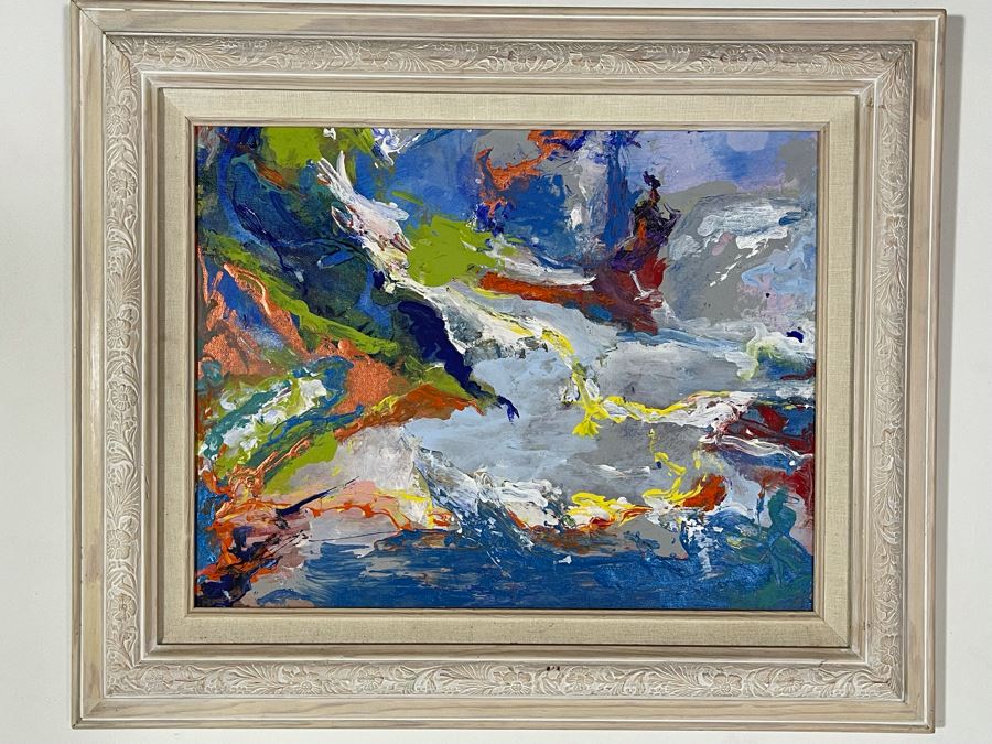 Framed Original Joan Lohrey Abstract Painting Signed On Back With Note 18 X 14 Retails $400 [Photo 2]