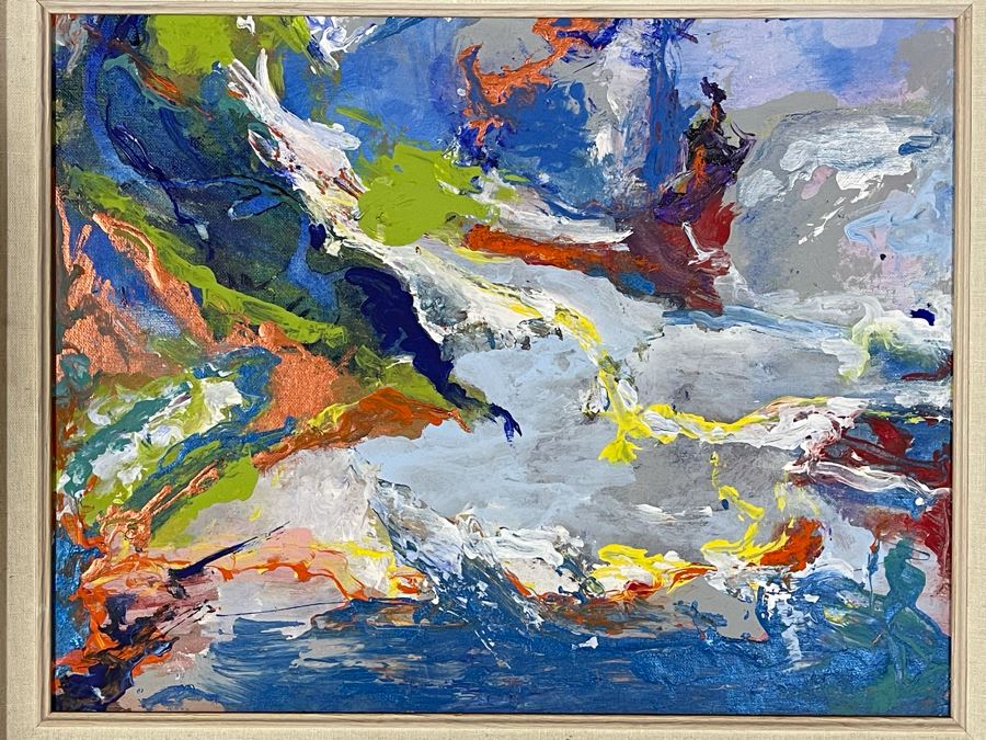 Framed Original Joan Lohrey Abstract Painting Signed On Back With Note 18 X 14 Retails $400 [Photo 4]