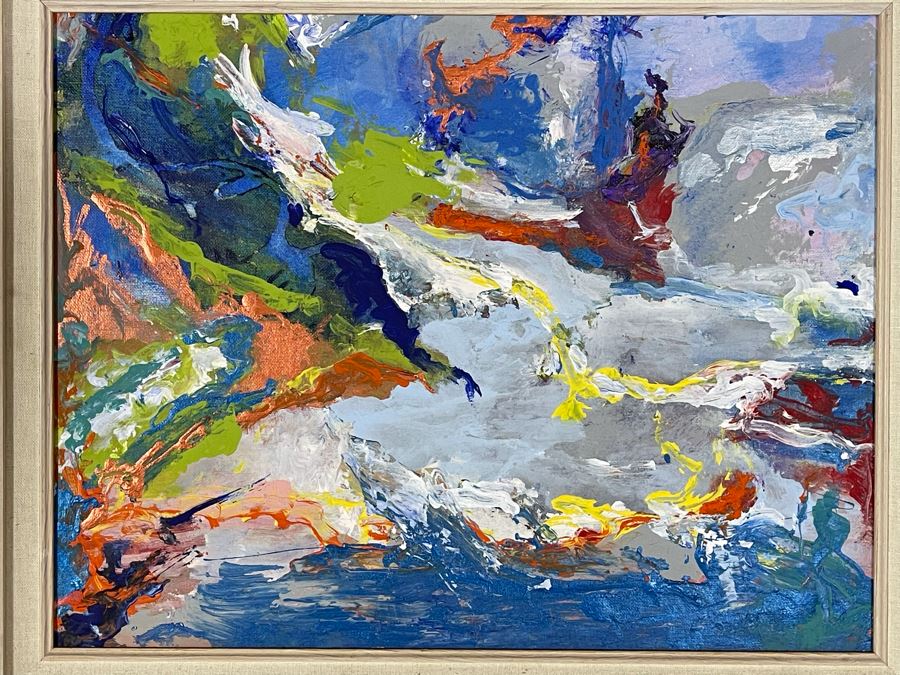 Framed Original Joan Lohrey Abstract Painting Signed On Back With Note 18 X 14 Retails $400 [Photo 3]