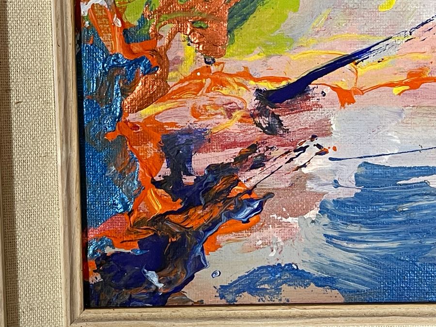 Framed Original Joan Lohrey Abstract Painting Signed On Back With Note 18 X 14 Retails $400 [Photo 5]