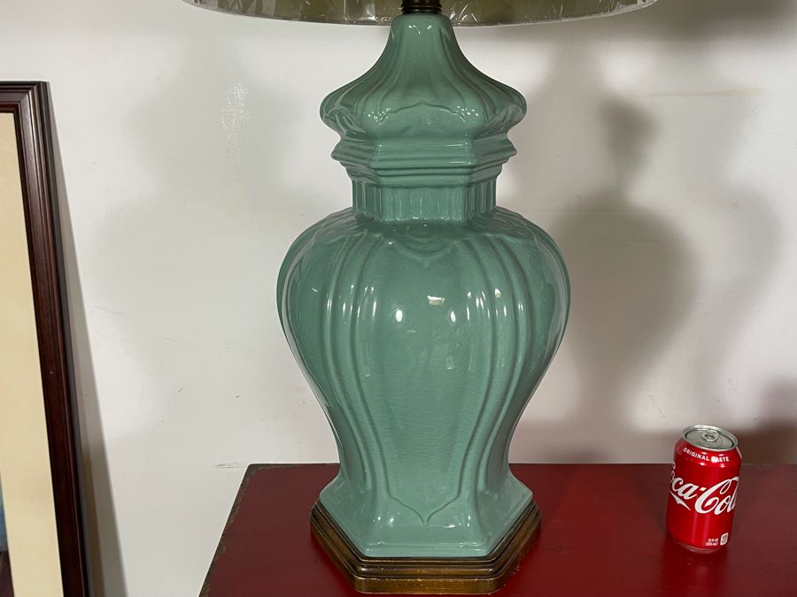 Pair Of Large Glazed Asian Style Pottery Table Lamps 39H [Photo 6]