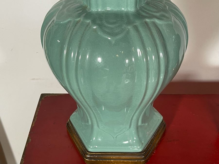 Pair Of Large Glazed Asian Style Pottery Table Lamps 39H [Photo 8]