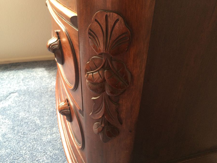 Victorian Three Drawer Dresser, Carved Pulls, Curved [Photo 3]