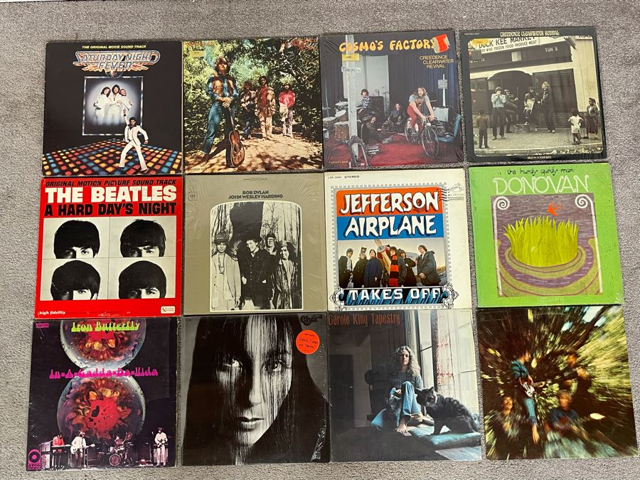 Vintage Vinyl Record Collection Featuring The Beatles, Creedence Clearwater Revival, Bob Dylan, Saturday Night Fever - 12 Records [Photo 2]