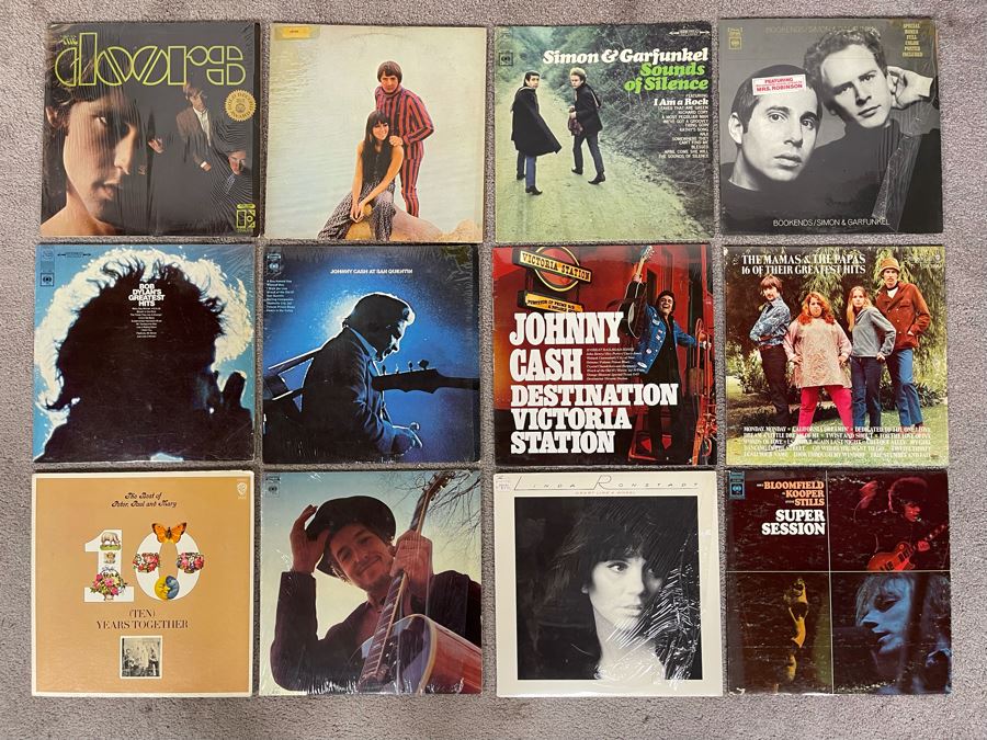 Vintage Vinyl Record Collection Featuring The Doors, Johnny Cash, Bob Dylan, Simon & Garfunkel - 12 Records [Photo 2]