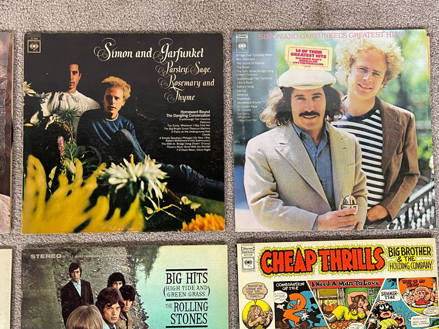Vintage Vinyl Record Collection Featuring The Rolling Stones Flowers, The Rolling Stones Big Hits, Big Brother & The Holding Company, Simon & Garfunkel - 6 Records [Photo 6]