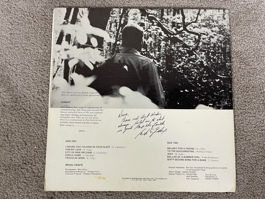 Hand Signed Kirk Felix - For My Friends Vinyl Record Coward Records Estimate $30-$60 [Photo 2]