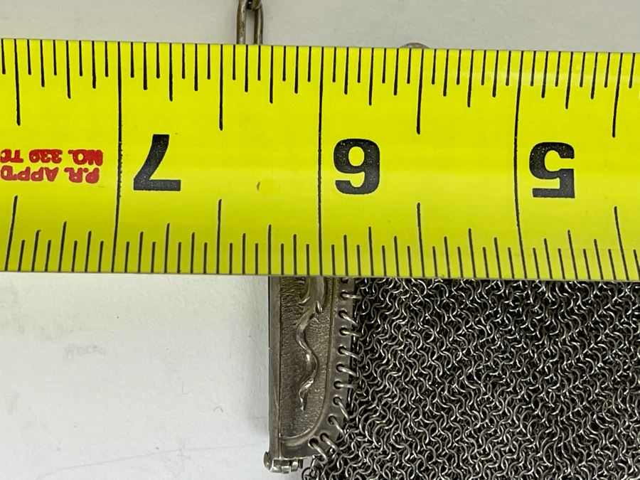 Antique Sterling Silver Mesh Purse Signed 6W X 7H - 266g [Photo 17]