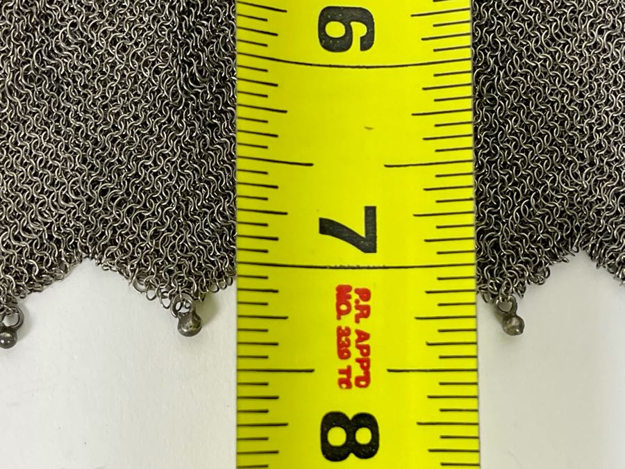 Antique Sterling Silver Mesh Purse Signed 6W X 7H - 266g [Photo 18]