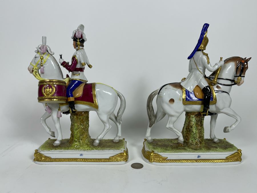 Pair Of Handpainted Saxon Porcelain French Napoleonic Soldier Figurines From Scheibe Alsbach - Thuringia Signed Horses Titled Garde Imperiale Made In German Democratic Republic (GDR) 3W X 3.5D X 11.5H [Photo 8]