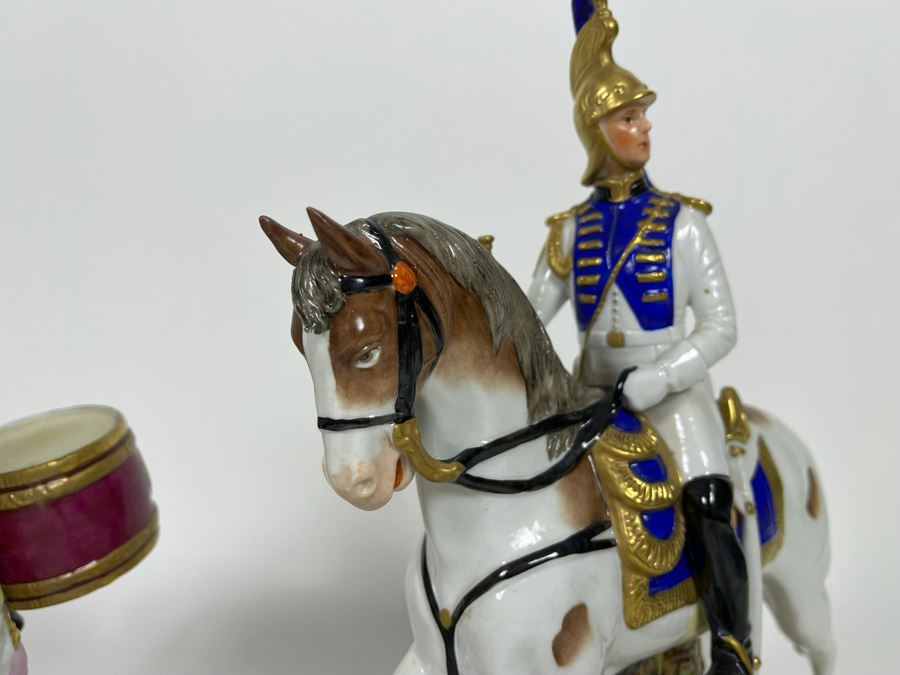 Pair Of Handpainted Saxon Porcelain French Napoleonic Soldier Figurines From Scheibe Alsbach - Thuringia Signed Horses Titled Garde Imperiale Made In German Democratic Republic (GDR) 3W X 3.5D X 11.5H [Photo 7]