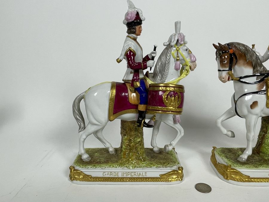 Pair Of Handpainted Saxon Porcelain French Napoleonic Soldier Figurines From Scheibe Alsbach - Thuringia Signed Horses Titled Garde Imperiale Made In German Democratic Republic (GDR) 3W X 3.5D X 11.5H [Photo 5]