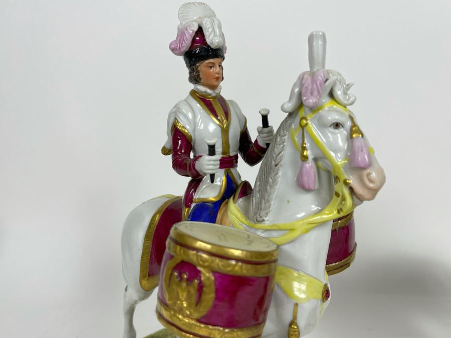 Pair Of Handpainted Saxon Porcelain French Napoleonic Soldier Figurines From Scheibe Alsbach - Thuringia Signed Horses Titled Garde Imperiale Made In German Democratic Republic (GDR) 3W X 3.5D X 11.5H [Photo 6]