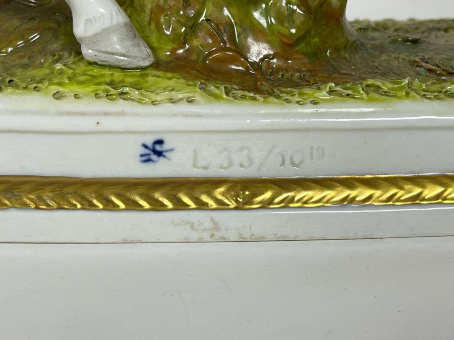 Pair Of Handpainted Saxon Porcelain French Napoleonic Soldier Figurines From Scheibe Alsbach - Thuringia Signed Horses Titled Poniatowski And Pully Made In German Democratic Republic (GDR) 3W X 3.5D X 11.5H [Photo 8]