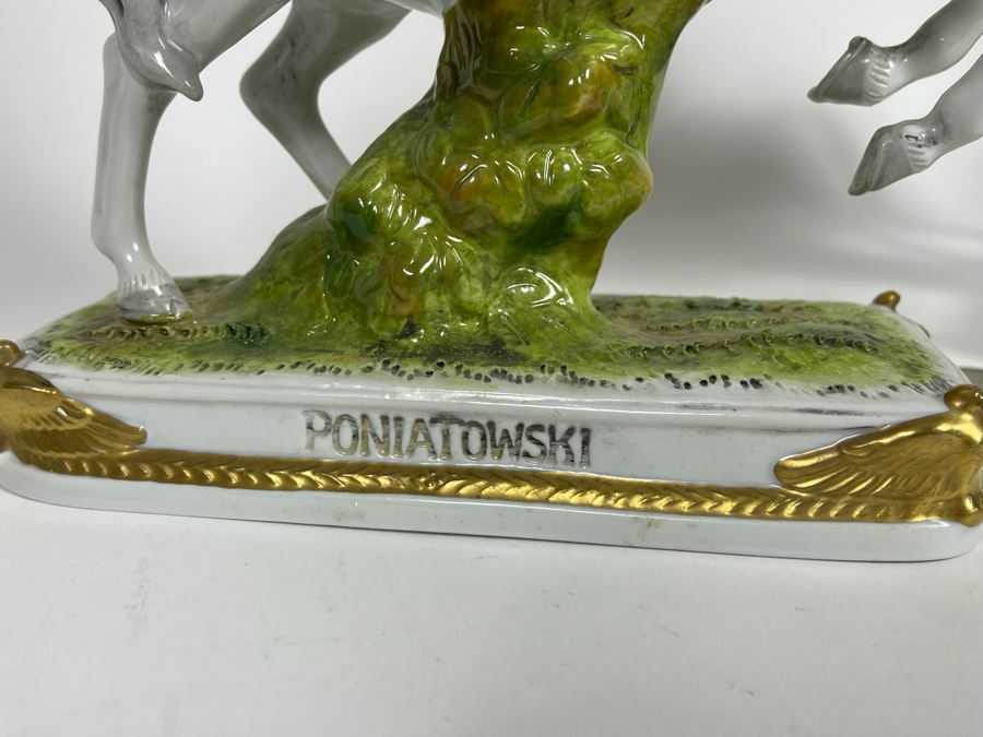 Pair Of Handpainted Saxon Porcelain French Napoleonic Soldier Figurines From Scheibe Alsbach - Thuringia Signed Horses Titled Poniatowski And Pully Made In German Democratic Republic (GDR) 3W X 3.5D X 11.5H [Photo 4]