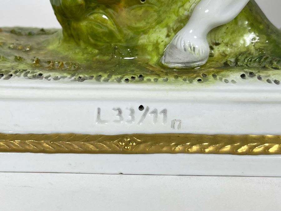 Pair Of Handpainted Saxon Porcelain French Napoleonic Soldier Figurines From Scheibe Alsbach - Thuringia Signed Horses Titled Poniatowski And Pully Made In German Democratic Republic (GDR) 3W X 3.5D X 11.5H [Photo 9]