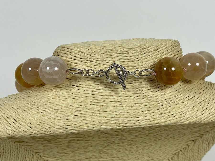 18' Large Stone Beaded Necklace With Sterling Silver Clasp [Photo 7]