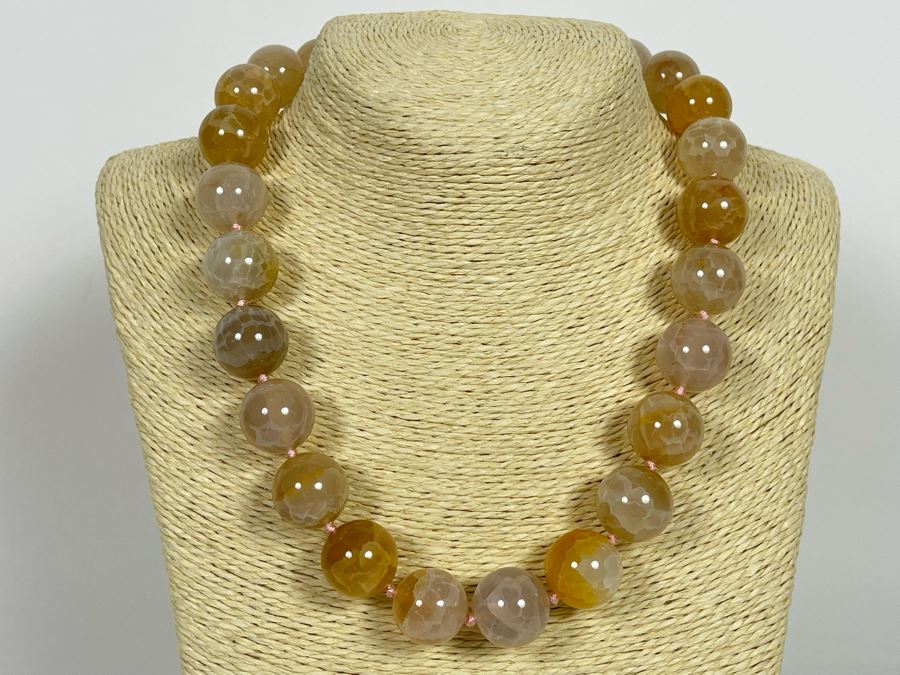 18' Large Stone Beaded Necklace With Sterling Silver Clasp