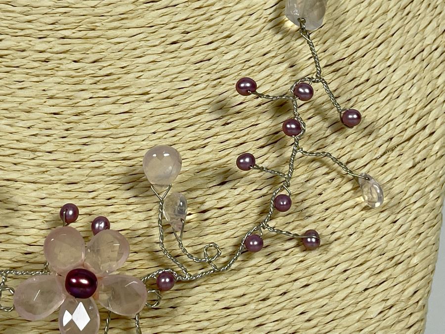 Sterling Silver Rose Quartz Pink Pearl Necklace [Photo 4]