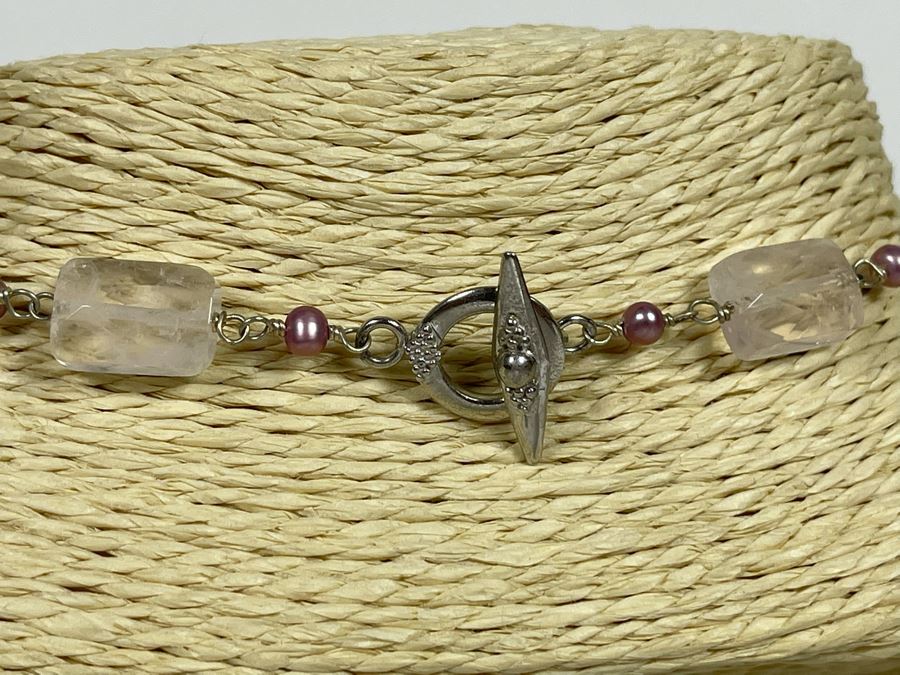 Sterling Silver Rose Quartz Pink Pearl Necklace [Photo 6]