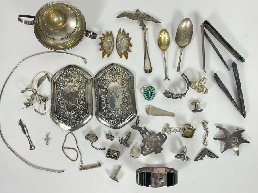 JUST ADDED - Sterling Silver Scrap Lot With Various Flatware And Jewelry Pieces 380g [Photo 2]
