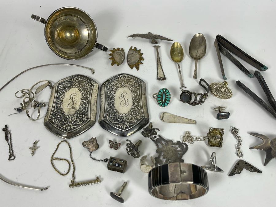 JUST ADDED - Sterling Silver Scrap Lot With Various Flatware And Jewelry Pieces 380g [Photo 3]