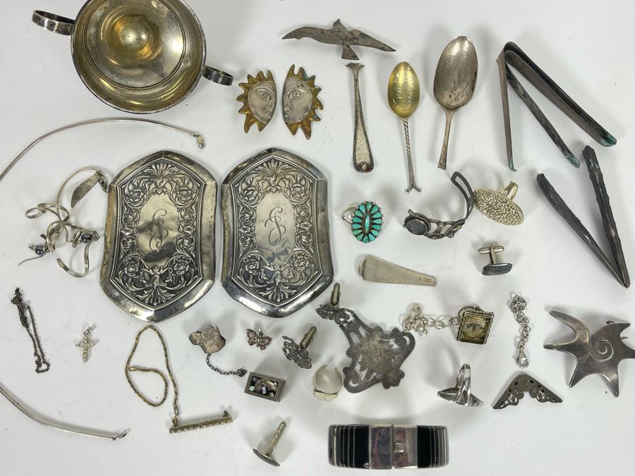 JUST ADDED - Sterling Silver Scrap Lot With Various Flatware And Jewelry Pieces 380g [Photo 1]