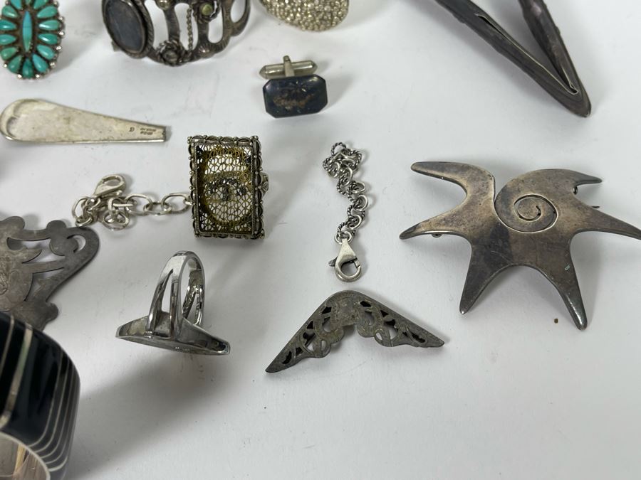 JUST ADDED - Sterling Silver Scrap Lot With Various Flatware And Jewelry Pieces 380g [Photo 12]