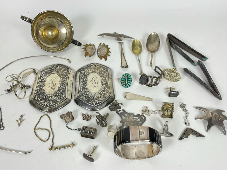 JUST ADDED - Sterling Silver Scrap Lot With Various Flatware And Jewelry Pieces 380g [Photo 4]