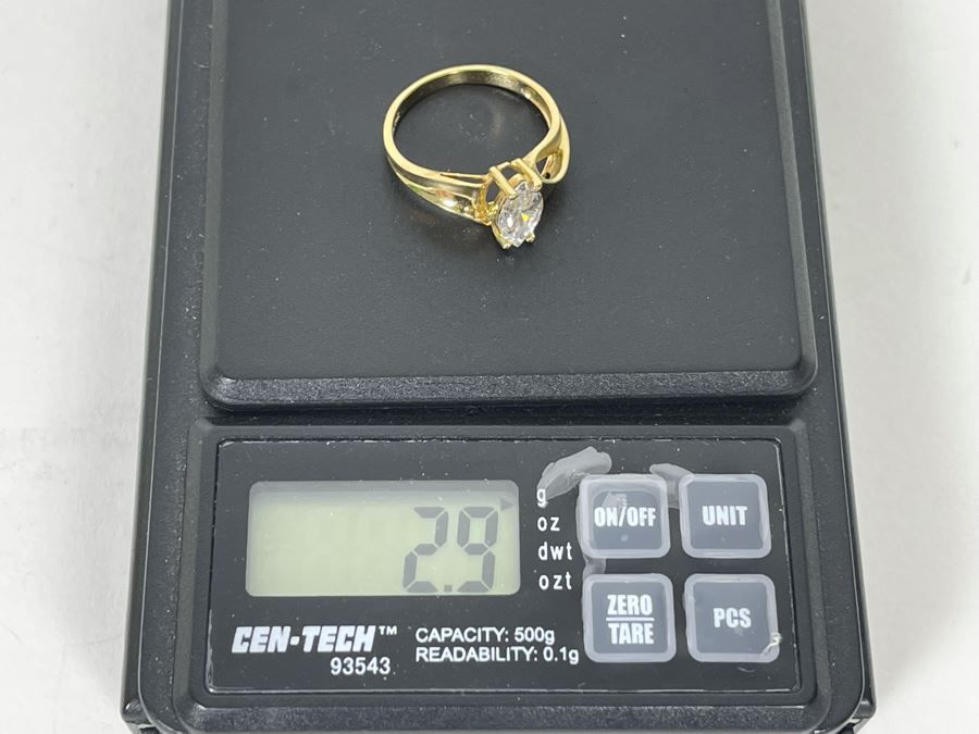 JUST ADDED - 14K Gold Cubic Zirconia Ring Size 6 2.9g [Photo 13]