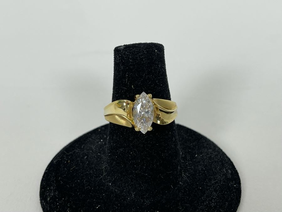 JUST ADDED - 14K Gold Cubic Zirconia Ring Size 6 2.9g [Photo 3]